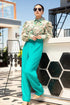 Formal Turquoise Pants With Puffy Printed Shirt